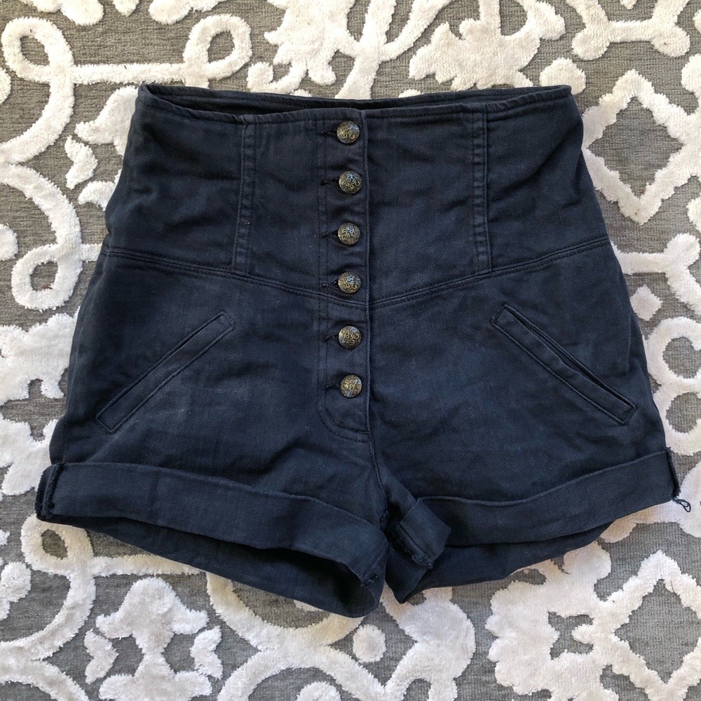 12” high waisted dark blue navy jean shorts 27